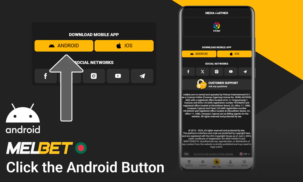 Use your phone's browser to visit the Melbet website