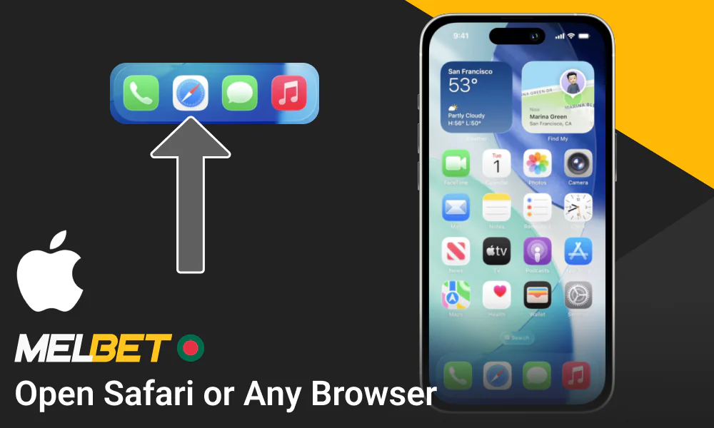Using your iPhone or iPad, open a browser and go to the official Melbet website