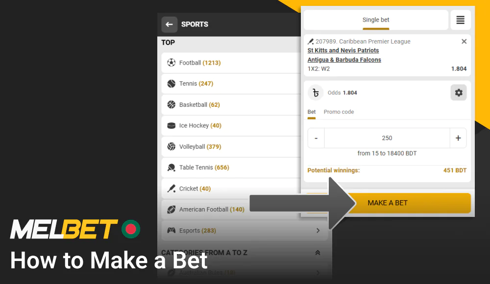 This is a guide to placing bets on the Melbet mobile app in Bangladesh
